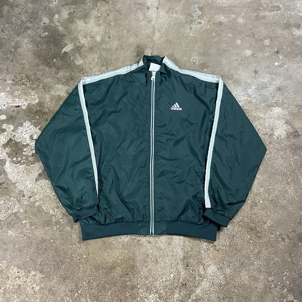 Vintage 90s Adidas Track Jacket Size Large Green Full Zip Athletic Wear Logo